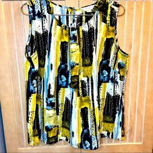Christopher & Banks Abstract Pleated Scoop Neck Sleeveless Top Size XL